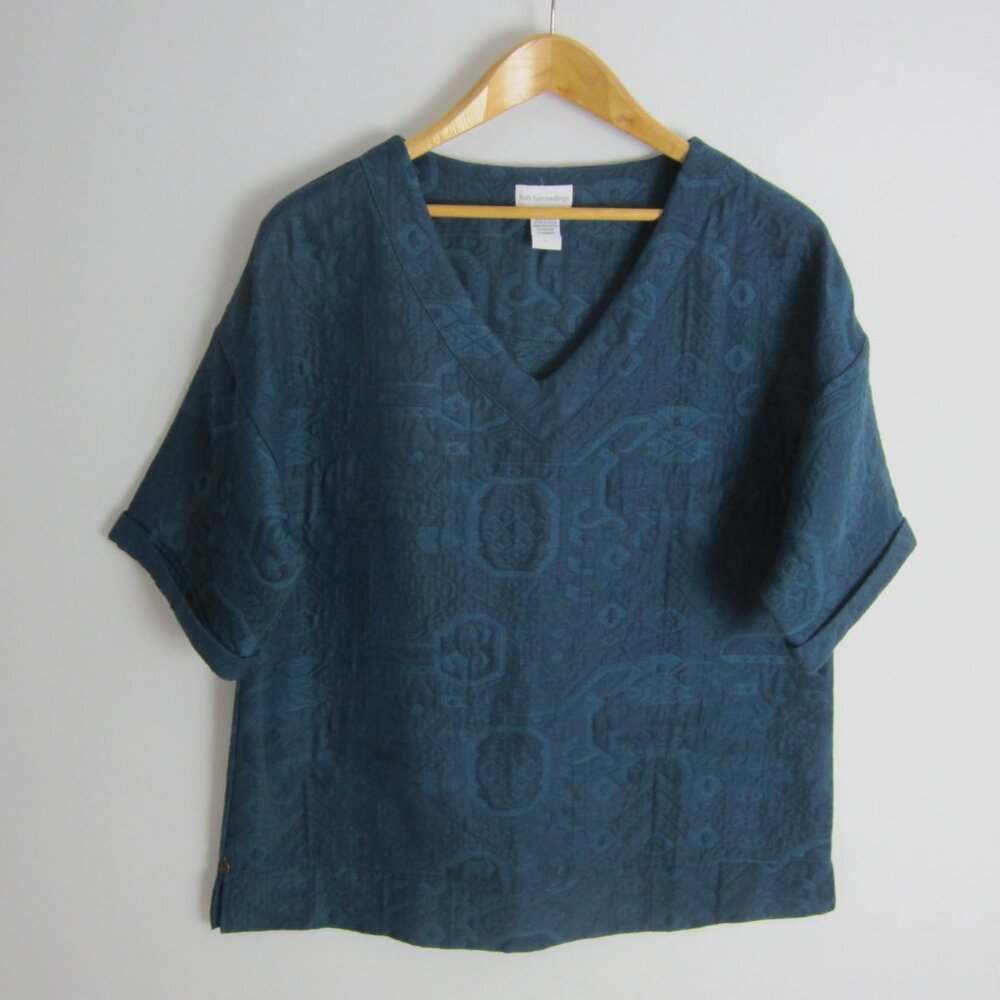 Soft Surroundings Womens Small Teal Blue V Neck 3/4 Sleeve Tunic Shirt Relaxed